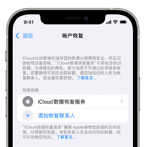 浙江苹果手机维修分享在 iPhone 上设置帐户恢复联系人的方法 