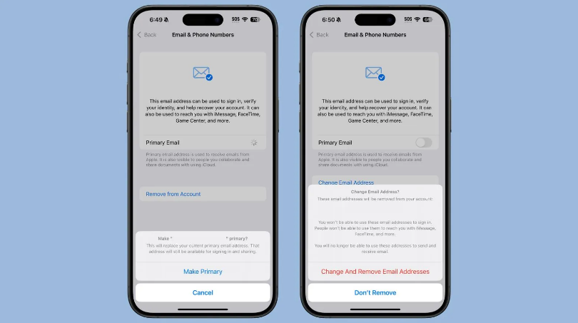 浙江苹果手机维修分享苹果 iOS 18.1 支持设置“主要”邮箱地址并更改 iCloud 邮箱 